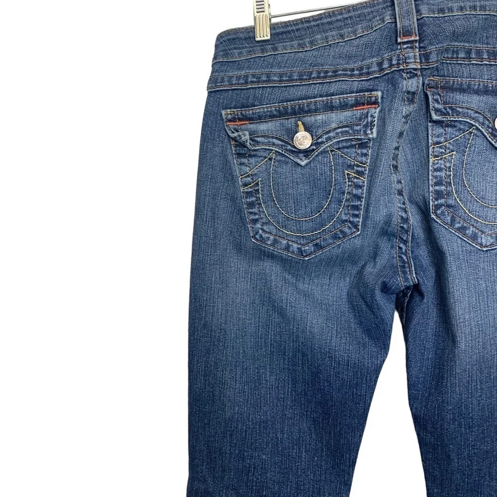 True Religion Mens Bootcut Jeans Medium Wash Distressed Made in USA Blue Size 32